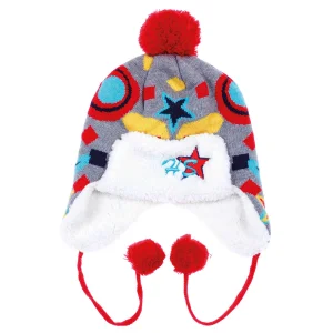 HS Nakışlı Erkek Çocuk Kırmızı Bere Gri 5740