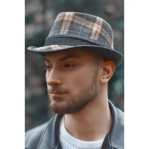 Erkek Ekose Desenli Fötr Şapka 5111 Gri