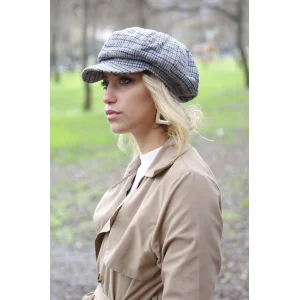 Ekose Kadın Kaptan Şapka 7449