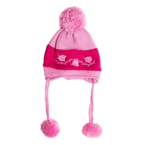 Kız Bebek Çiçek İşlemeli Pembe Bere 1160