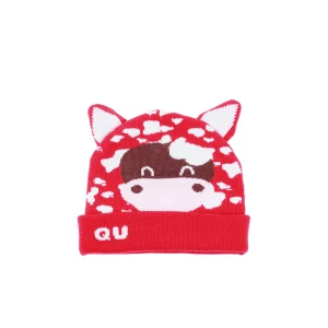 İnek Desenli Kız Bebek Kırmızı Bere 5830