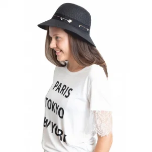 Kadın Çiçek Şeritli Siyah Şapka 1297