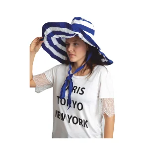 Yazlık Kadın Geniş Kenarlı Şeritli Şapka 5377