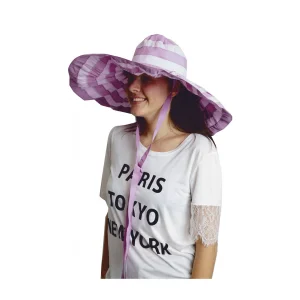 Yazlık Kadın Geniş Kenarlı Şeritli Şapka 5377