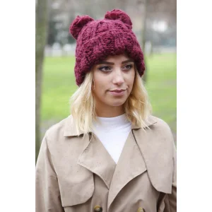 Bordo Çift Ponponlu Bere