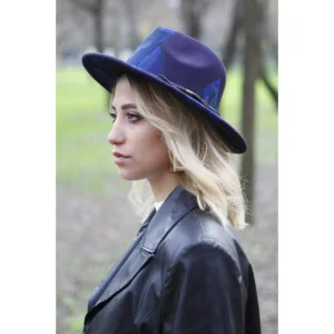 Desenli Kadın Lacivert Fötr Şapka 7185