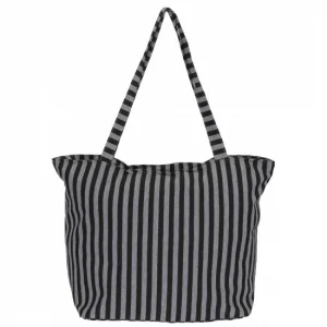BAY ŞAPKACI - KADIN ÇİZGİLİ SİYAH PLAJ ÇANTASI 7023