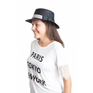 Kadın Fiyonklu Siyah Hasır Şapka 1081