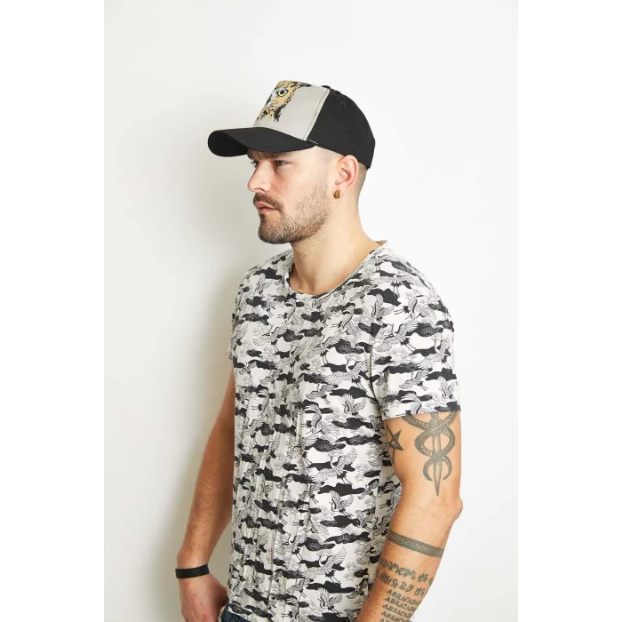 Baykuş Baskılı Erkek Siyah Kep 6265