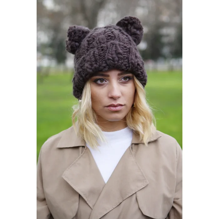 Çift Ponponlu Kadın Siyah Bere 4114