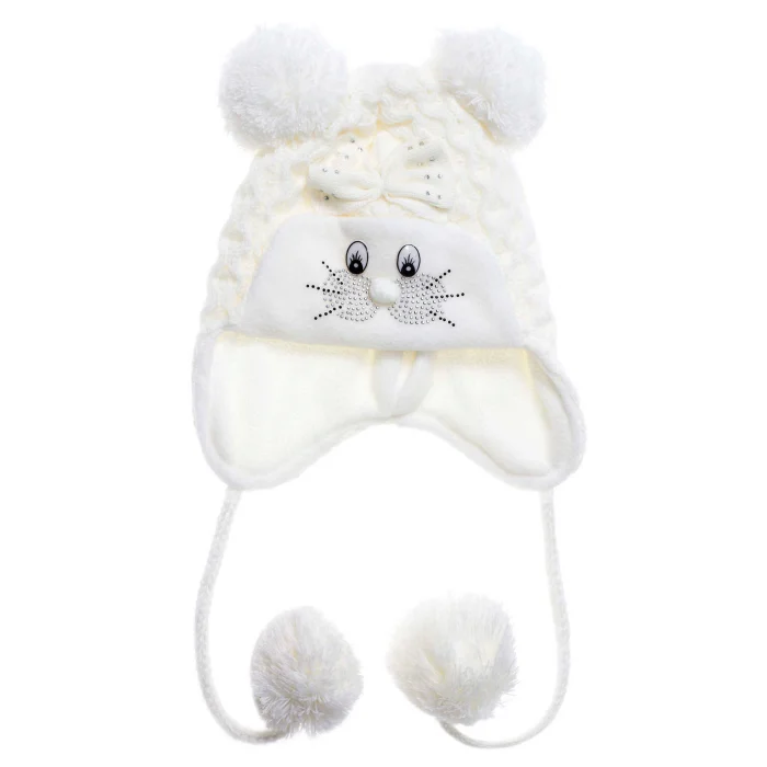 Kız Bebek Kedili Bağcıklı Pembe Bere 1141-2-4 Yaş