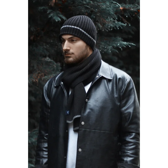 Erkek Siyah Atkı Bere Takım 7568