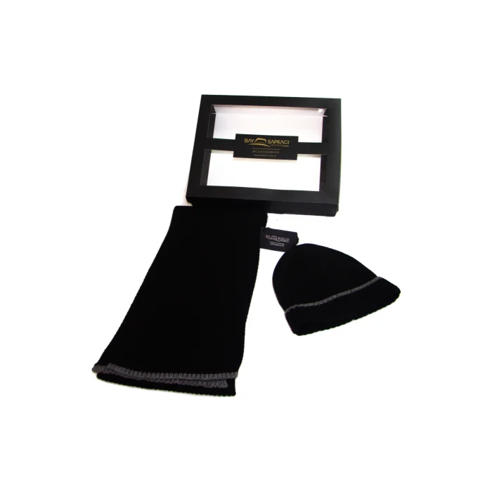 Erkek Siyah Atkı Bere Takım 7568