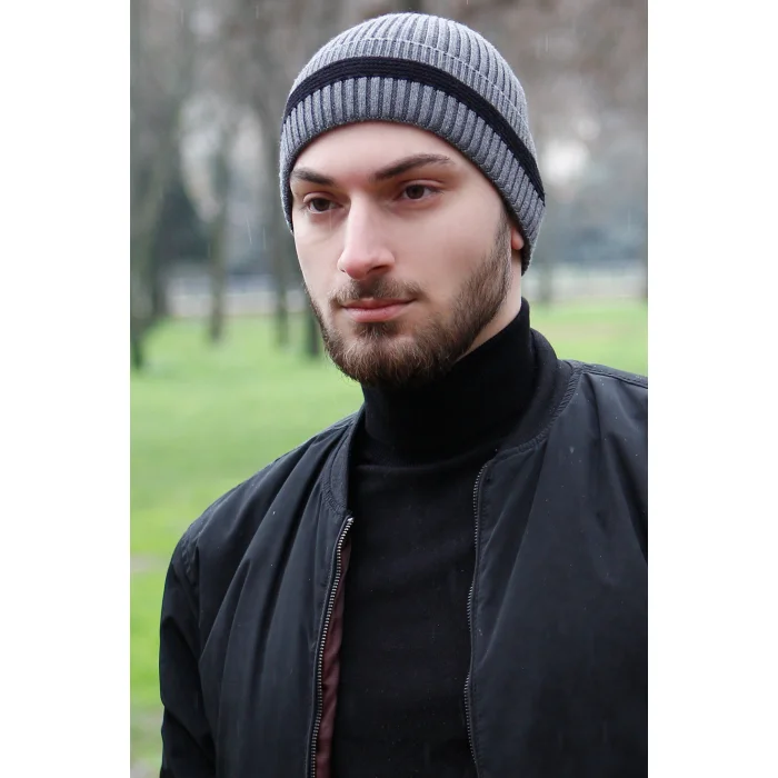 Erkek Lacivert Çizgili Bere 7560