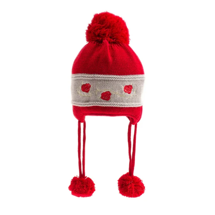 Kız Bebek Çiçek Işlemeli Fuşya Bere 1160-0-1 Yaş-Kırmızı