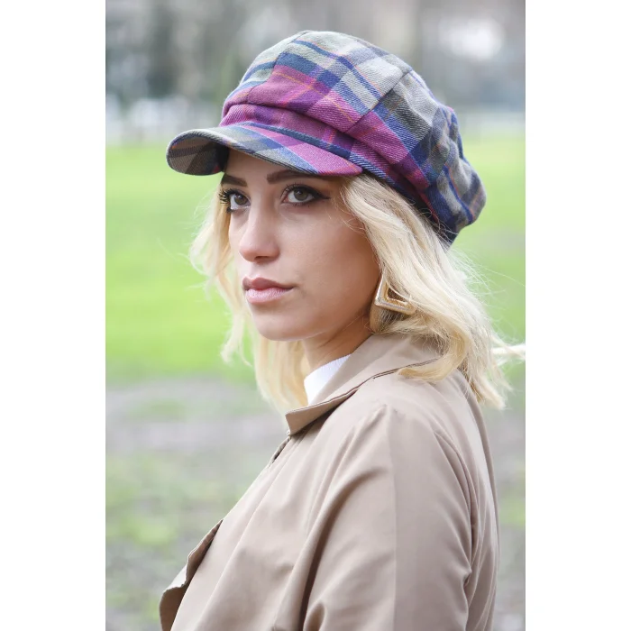 Ekose Kadın Kaptan Şapka 7449