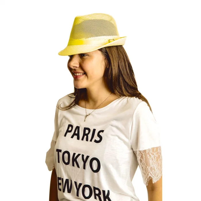 Yazlık Kadın Fileli Kemerli Hasır Fötr Şapka 6223