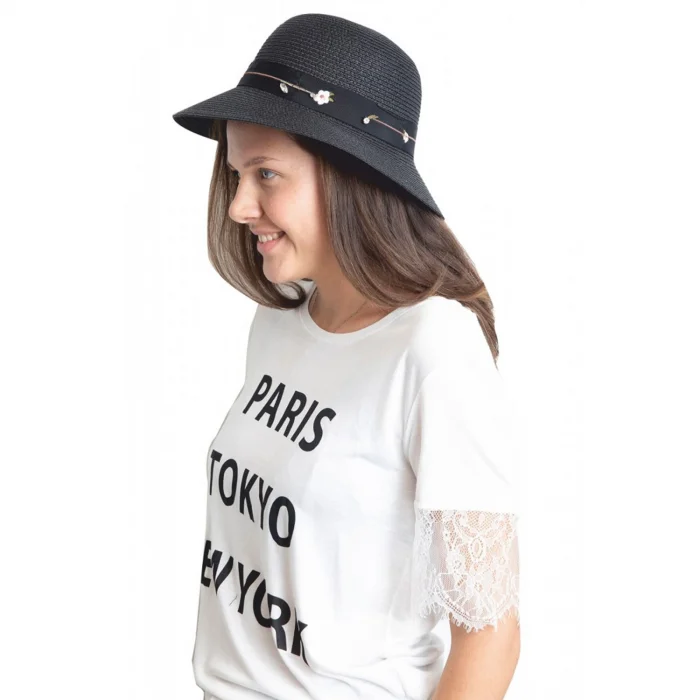 Çiçek Şeritli Kadın Şapka 1297