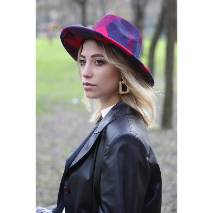 Fuşya Desenli Kadın Kaşe Fötr Şapka 7185