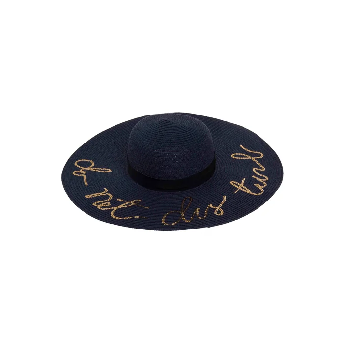 Yazılı Geniş Kenarlı Plaj Kadın Şapkası 7047