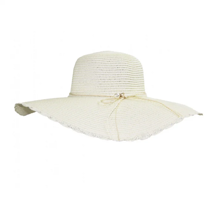 Kadın Geniş Kenarlı İncili Hasır Şapka 3871