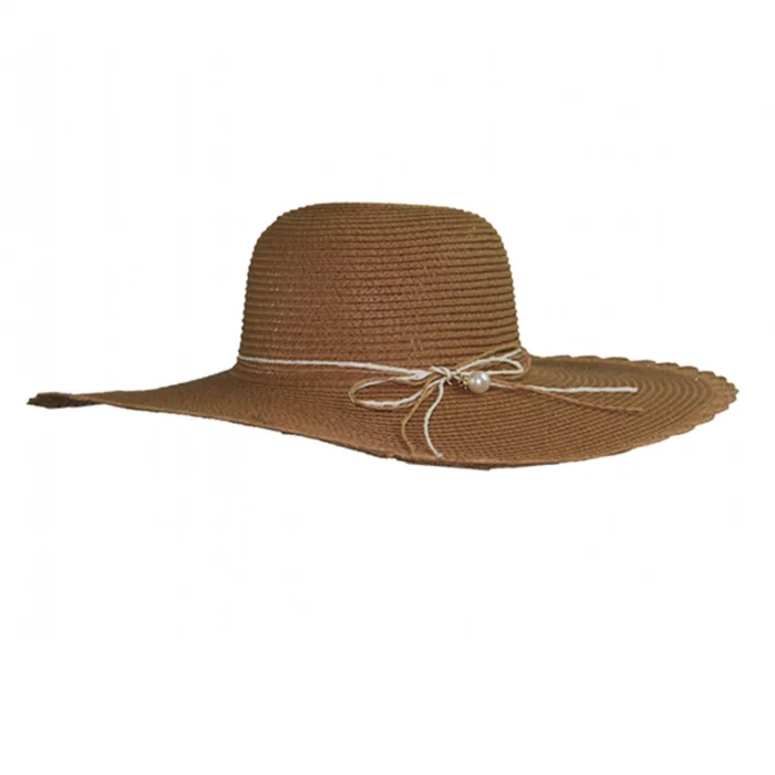 Kadın Geniş Kenarlı İncili Hasır Şapka 3871