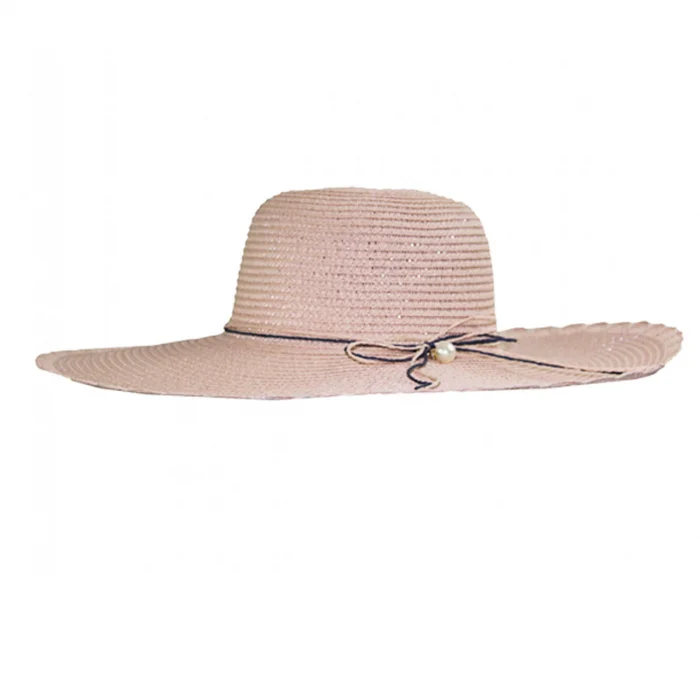 Kadın Geniş Kenarlı İncili Hasır Şapka 3871