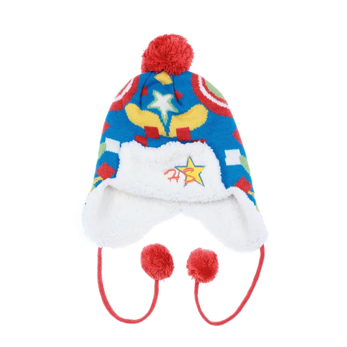 HS Nakışlı Erkek Çocuk Kırmızı Bere Mavi 5740