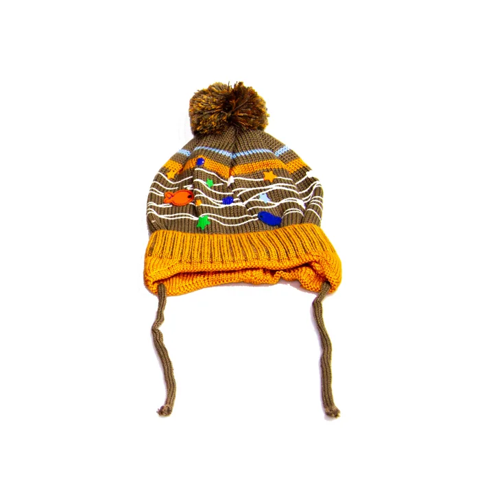 Turuncu Bebek ipli Kürklü Şapka 7528