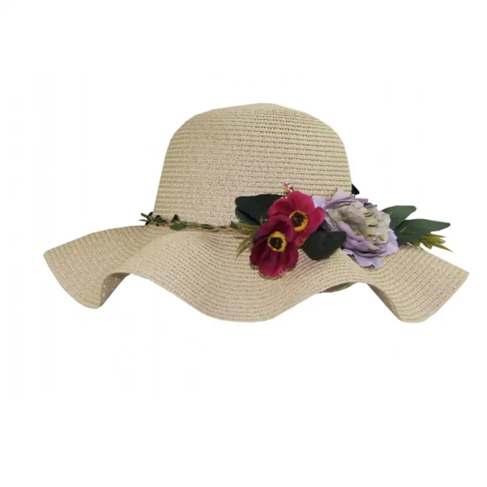 Kadın Çiçekli Hasır Şapka 3870