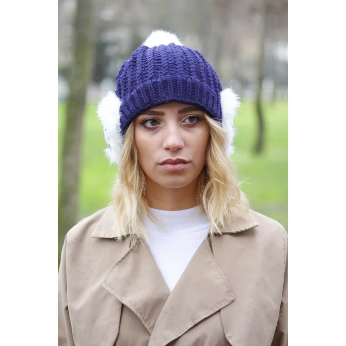 Kadın Kulaklıklı Bere 4753 Lacivert