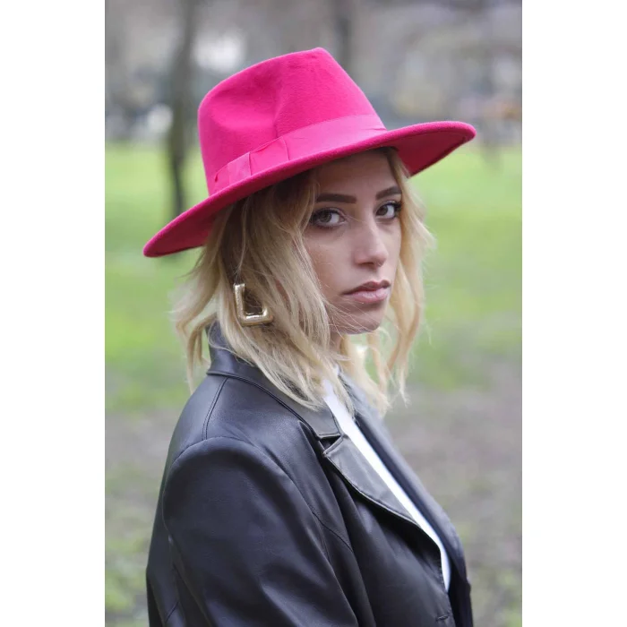 Kadın Kaşe Fötr Şapka 7173 Fuşya