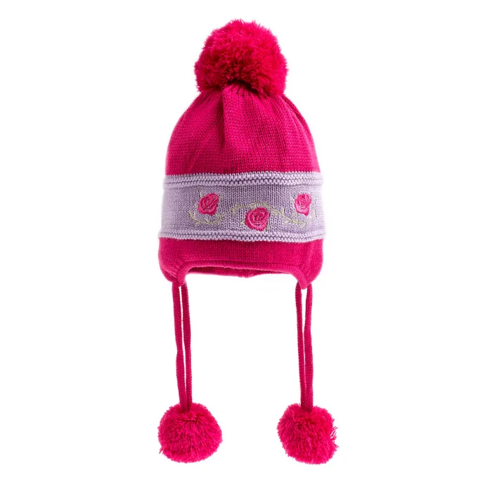 Kız Bebek Çiçek Işlemeli Fuşya Bere 1160-0-1 Yaş-Fuşya