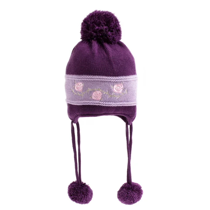 Kız Bebek Çiçek Işlemeli Eflatun Bere 1160-0-1 Yaş