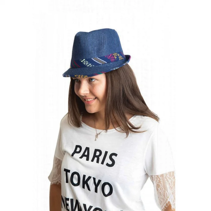 Şerit Desenli Kadın Fötr Şapka 6255