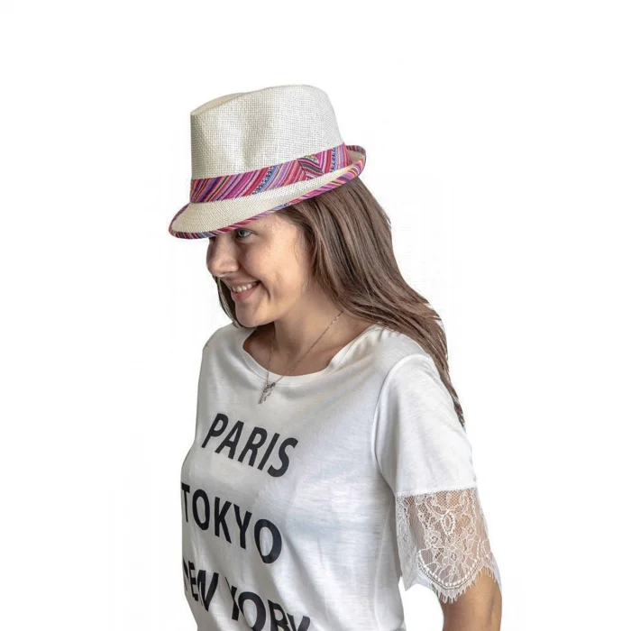 Şerit Desenli Kadın Fötr Şapka 6255