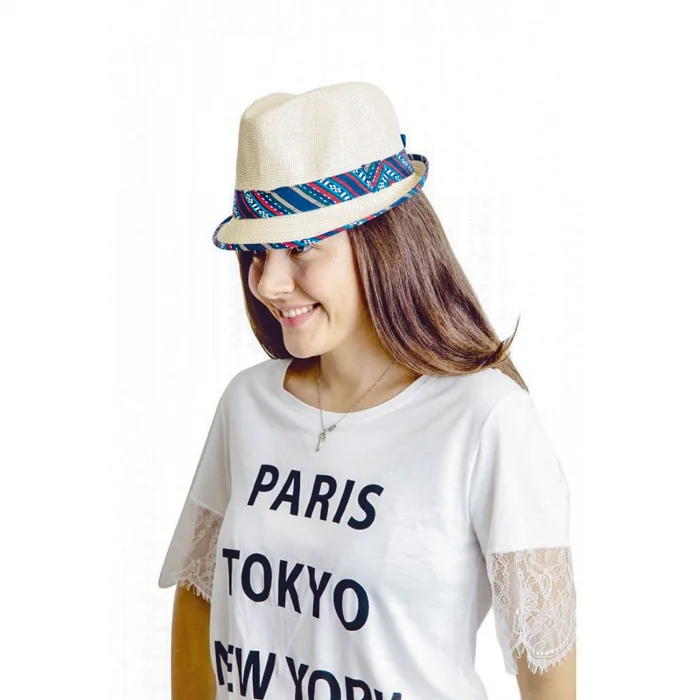 Şerit Desenli Kadın Fötr Şapka 6255