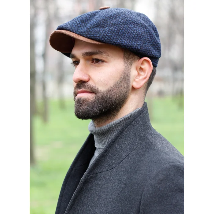 Lacivert Deri Kasket Şapka 7432