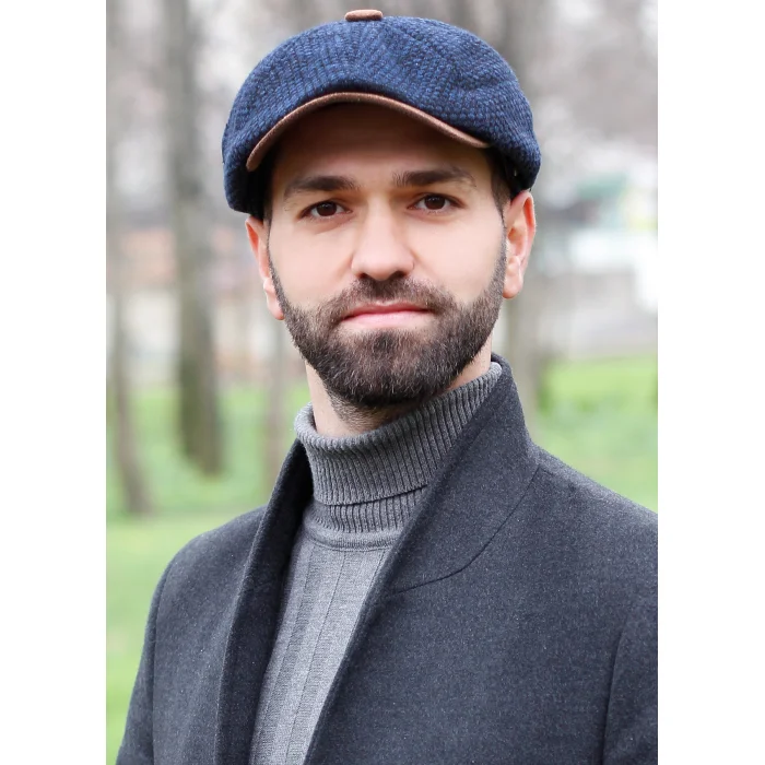 Lacivert Deri Kasket Şapka 7432