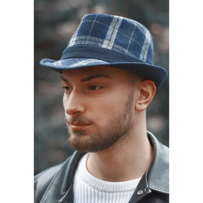 Erkek Ekose Desenli Fötr Şapka 5111 Lacivert