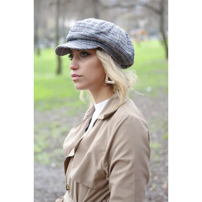 Ekose Kadın Kaptan Şapka 7449