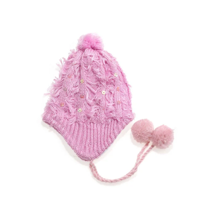 Pullu Kız Çocuk Bere Pembe 1156