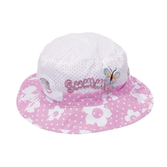 Kelebek Baskılı Kız Çocuk Bermuda Şapka 3738