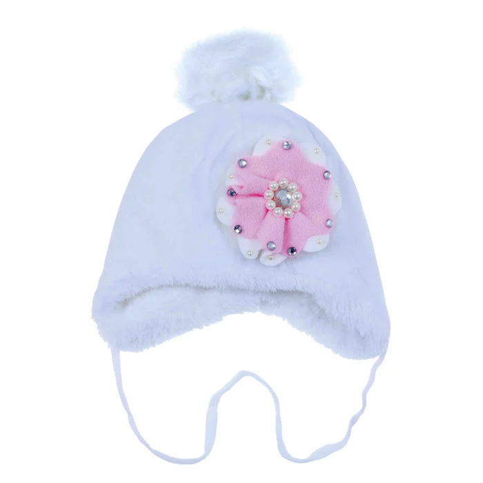 İçi Peluş Kız Çocuk Pembe Bere  Beyaz 4845