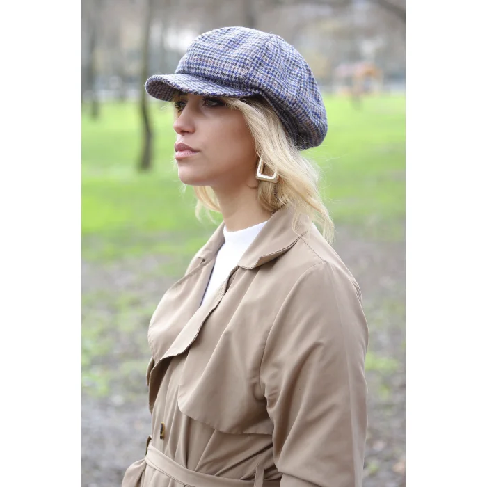 Ekose Kadın Kaptan Şapka 7449