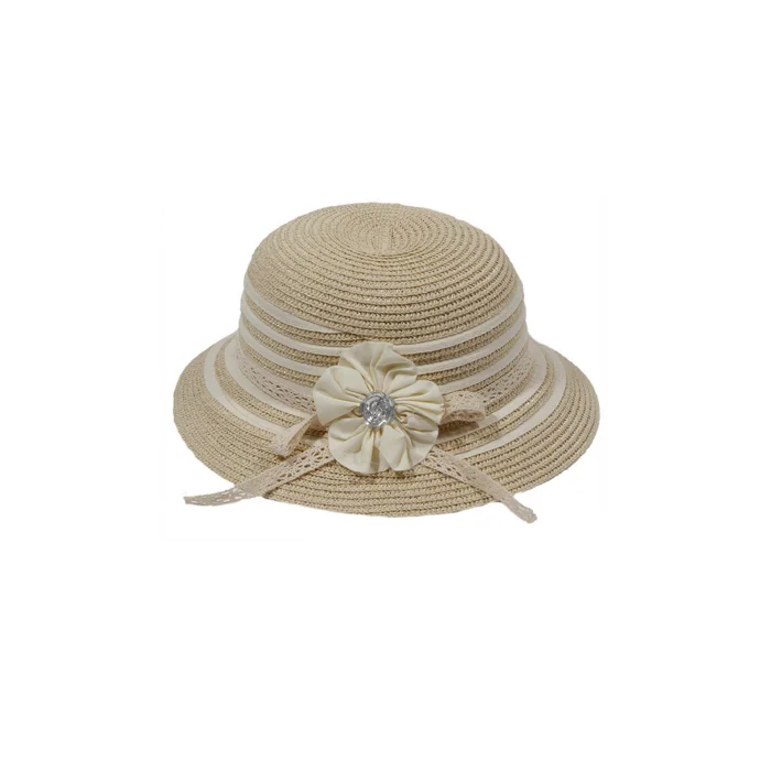 Kız Çocuk Çiçekli Hasır Şapka 4139