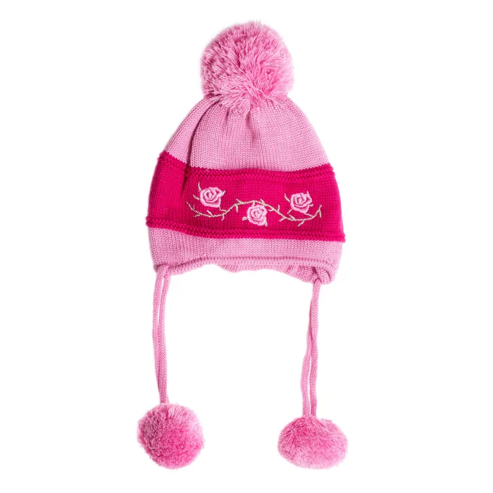 Kız Bebek Çiçek İşlemeli Pembe Bere 1160