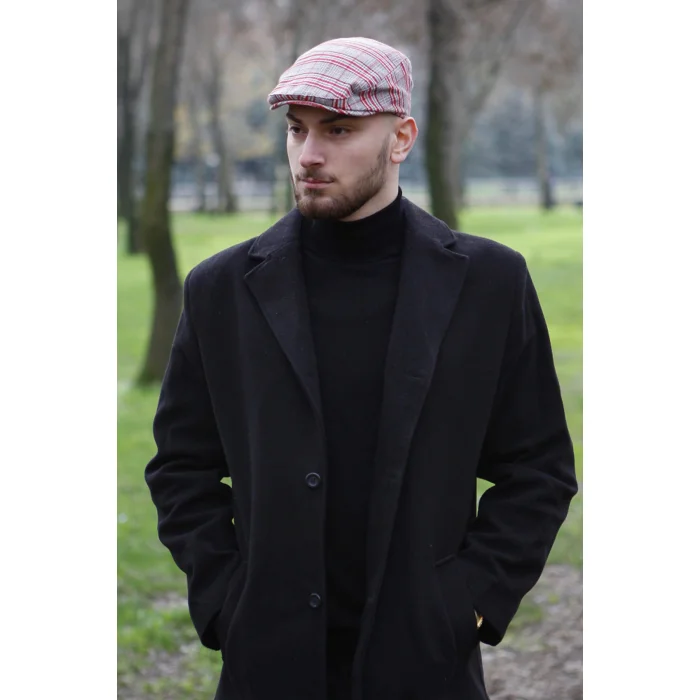 Mevsimlik Erkek Ekose İtalyan Kasket 7811 Kırmızı