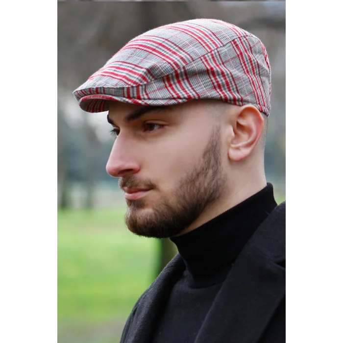 Mevsimlik Erkek Ekose İtalyan Kasket 7811 Kırmızı