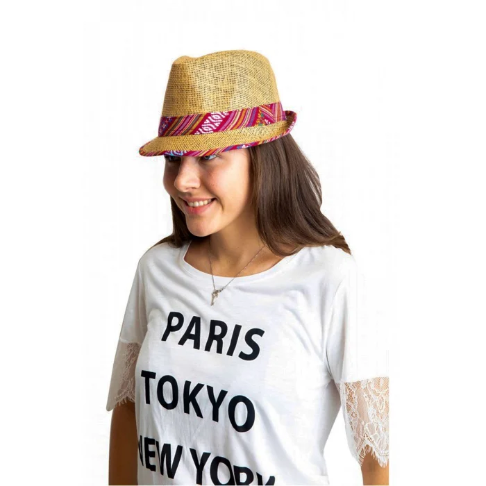 Şerit Desenli Kadın Fötr Şapka 6255